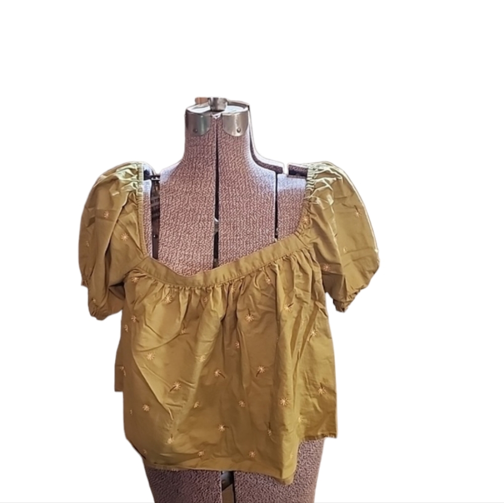 Arizona Jean Company Olive Green Puff Sleeve Crop Top